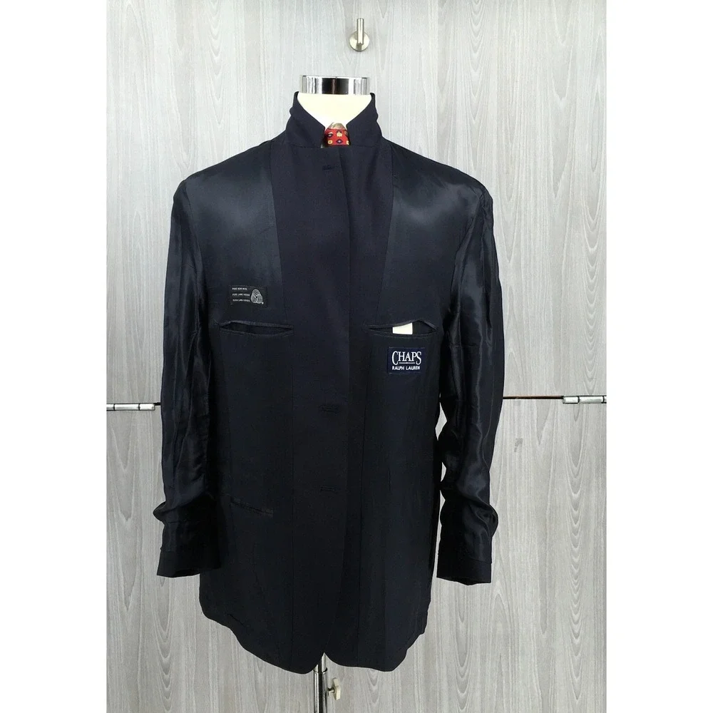 Chaps Ralph Lauren Mens Navy Blue 100% Wool 2-Button Blazer Sport Coat 44L